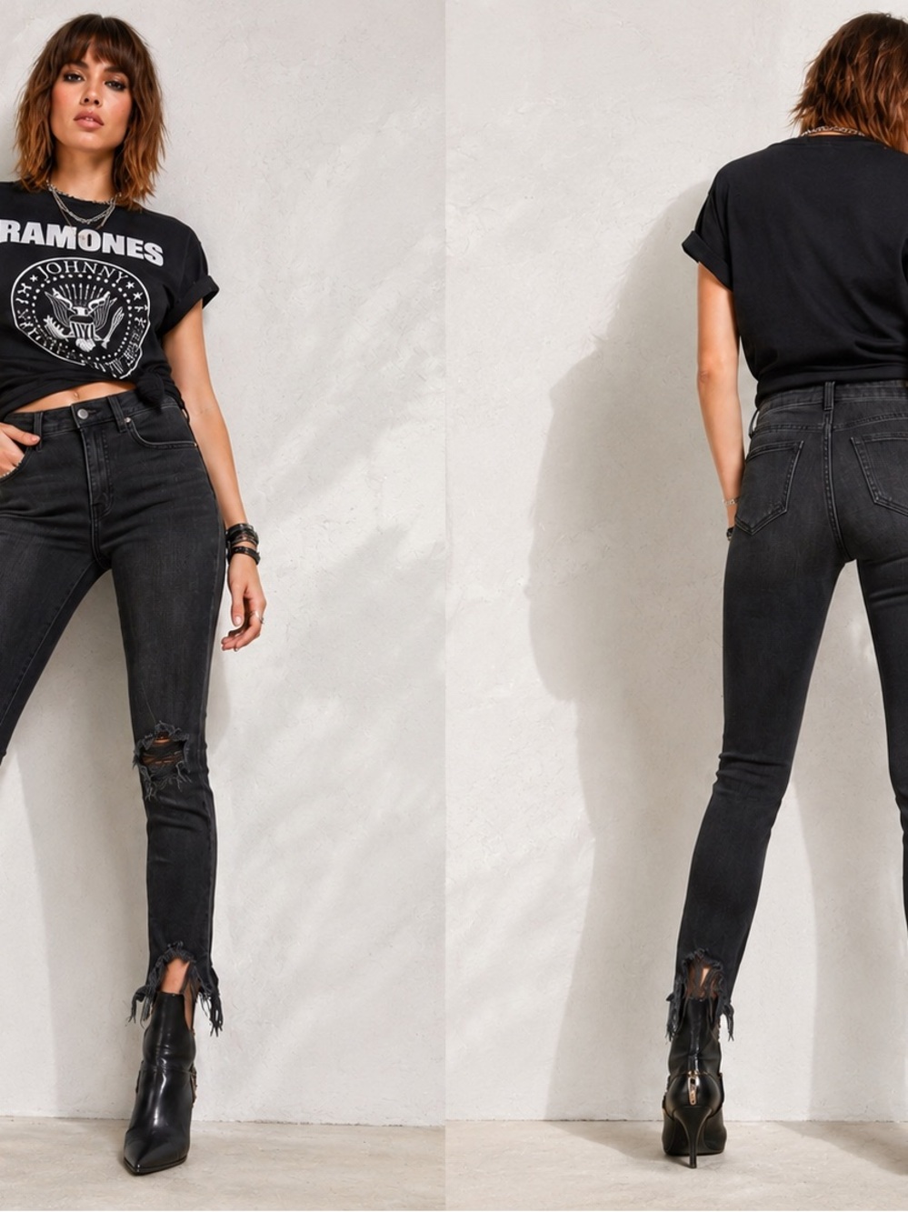 L’AGENCE High Line Skinny Nighttime Destroy Jeans 26 Raw Hem